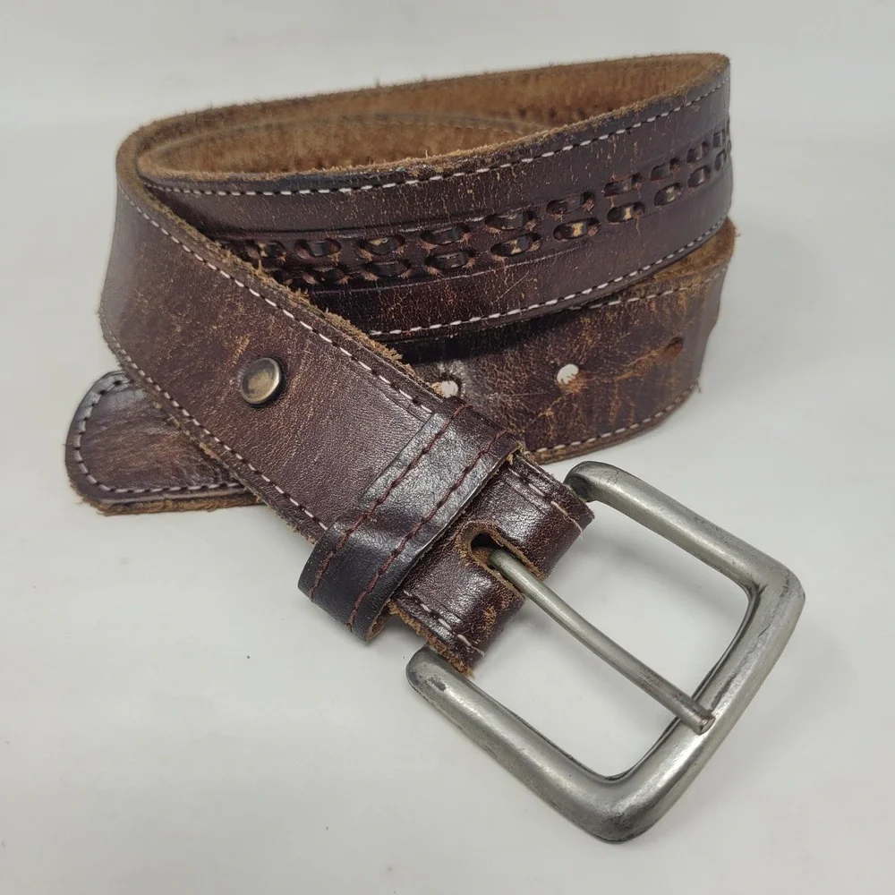 Brown Leather Belt 36 Perforated Western Cowboy Rugged Rustic Southwestern